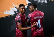 12 February 2024; Brothers David Eguaibor, left, and Justin Eguaibor pose for a portrait during a Cobh Ramblers FC squad portraits session at St Coleman's Park in Cobh, Cork. Photo by Stephen McCarthy/Sportsfile