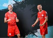 13 February 2024; Keith Ward, left, and Liam Burt poses for a portrait during a Shelbourne FC squad portraits session at AUL Complex in Clonsaugh, Dublin. Photo by Stephen McCarthy/Sportsfile