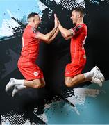 13 February 2024; Keith Ward, left, and Liam Burt poses for a portrait during a Shelbourne FC squad portraits session at AUL Complex in Clonsaugh, Dublin. Photo by Stephen McCarthy/Sportsfile