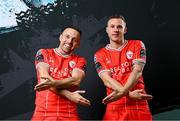 13 February 2024; Keith Ward, left, and Liam Burt poses for a portrait during a Shelbourne FC squad portraits session at AUL Complex in Clonsaugh, Dublin. Photo by Stephen McCarthy/Sportsfile