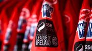 13 February 2024; A detailed view the SSE Airtricity League of Ireland Premier Division sleeve badge on the Shelbourne jersey during a Shelbourne FC squad portraits session at AUL Complex in Clonsaugh, Dublin. Photo by Stephen McCarthy/Sportsfile