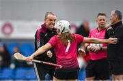 11 February 2024; University of Galway manager Kevin Connolly celebrates with Joanne Daly after their side's victory in the Electric Ireland Purcell Cup final match between University of Galway and SETU Carlow at University of Galway Connacht GAA AirDome in Bekan, Mayo. Photo by Sam Barnes/Sportsfile