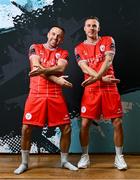 13 February 2024; Keith Ward, left, and Liam Burt poses for a portrait during a Shelbourne FC squad portraits session at AUL Complex in Clonsaugh, Dublin. Photo by Stephen McCarthy/Sportsfile