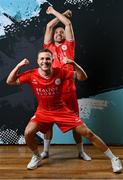 13 February 2024; Liam Burt, left, and Keith Ward poses for a portrait during a Shelbourne FC squad portraits session at AUL Complex in Clonsaugh, Dublin. Photo by Stephen McCarthy/Sportsfile