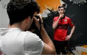 13 February 2024; Francis Campbell poses for Sportsfile photographer Harry Murphy during a Longford Town FC squad portraits session at John Hyland Park in Baldonnell, Dublin. Photo by Stephen McCarthy/Sportsfile