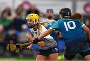 11 February 2024; Stephanie Woulfe of University of Limerick in action against Kerrie Finnegan of Technological University Dublin during the Electric Ireland Ashbourne Cup final match between University of Limerick and Technological University Dublin at University of Galway Connacht GAA AirDome in Bekan, Mayo. Photo by Sam Barnes/Sportsfile