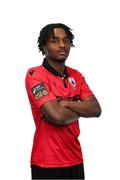 13 February 2024; Emmanuel James poses for a portrait during a Longford Town FC squad portraits session at John Hyland Park in Baldonnell, Dublin. Photo by Stephen McCarthy/Sportsfile