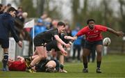 14 February 2024; Ross Carey of Metro during the BearingPoint Shane Horgan Cup Round 4 match between Metro and North East at Ashbourne RFC in Meath. Photo by Ben McShane/Sportsfile