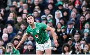 11 February 2024; Jack Crowley of Ireland looks on after taking a conversion during the Guinness Six Nations Rugby Championship match between Ireland and Italy at the Aviva Stadium in Dublin. Photo by Piaras Ó Mídheach/Sportsfile