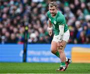 11 February 2024; Craig Casey of Ireland holds his knee before being substituted during the Guinness Six Nations Rugby Championship match between Ireland and Italy at the Aviva Stadium in Dublin. Photo by Piaras Ó Mídheach/Sportsfile