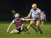 14 February 2024; Darren Morrissey of University of Galway in action against Mark Rogers of University of Limerick during the Electric Ireland Higher Education GAA Fitzgibbon Cup semi final match between University of Galway and University of Limerick at St Joseph's Doora-Barefield GAA Club in Ennis, Clare. Photo by John Sheridan/Sportsfile