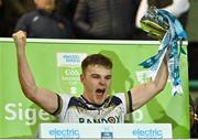 14 February 2024; Ulster University captain Ryan Magill celebrates with the cup after the Electric Ireland Higher Education GAA Sigerson Cup final match between UCD and Ulster University at Austin Stack Park in Tralee, Kerry. Photo by Brendan Moran/Sportsfile