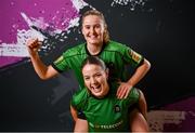 14 February 2024; Becky Watkins, below, and Erin McLaughlin during a Peamount United FC squad portraits at PRL Park in Greenogue, Dublin. Photo by David Fitzgerald/Sportsfile