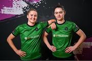 14 February 2024; Erin McLaughlin, left, and Lauryn O'Callaghan during a Peamount United FC squad portraits at PRL Park in Greenogue, Dublin. Photo by David Fitzgerald/Sportsfile