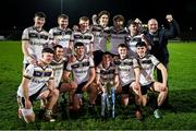 14 February 2024; Ulster University players, back row from left, Ronan Boyle, Adam Donaghy, Peter Og McCartan, Oisin McCann, Harry Morgan, Dara Curran and selctor Paul Rouse, and front, from left, Danny Fullerton, Darragh Canavan, Eoin Montgomery, Steve Donaghy, Ruairi Canavan and Conor Cush celebrate after victory in the Electric Ireland Higher Education GAA Sigerson Cup final match between UCD and Ulster University at Austin Stack Park in Tralee, Kerry. Photo by Brendan Moran/Sportsfile