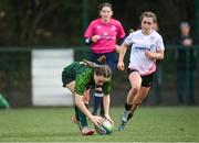 15 February 2024; Saoirse Lawley of Connacht scores her side's seventh try during the U18 Girls Interprovincial semi-final match between Ulster and Connacht at Terenure College RFC in Dublin. Photo by Seb Daly/Sportsfile