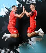 13 February 2024; Keith Ward, left, and Liam Burt poses for a portrait during a Shelbourne FC squad portraits session at AUL Complex in Clonsaugh, Dublin. Photo by Stephen McCarthy/Sportsfile