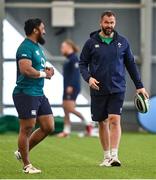15 February 2024; Head coach Andy Farrell and Bundee Aki during an Ireland Rugby squad training session at the IRFU High Performance Centre at the Sport Ireland Campus in Dublin. Photo by David Fitzgerald/Sportsfile