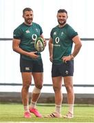 15 February 2024; Stuart McCloskey, left, and Robbie Henshaw during an Ireland Rugby squad training session at the IRFU High Performance Centre at the Sport Ireland Campus in Dublin. Photo by David Fitzgerald/Sportsfile