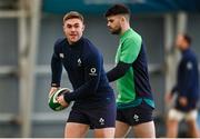 15 February 2024; Jack Crowley, left, and Harry Byrne during an Ireland Rugby squad training session at the IRFU High Performance Centre at the Sport Ireland Campus in Dublin. Photo by David Fitzgerald/Sportsfile