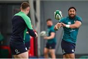 15 February 2024; Bundee Aki, right, and Garry Ringrose during an Ireland Rugby squad training session at the IRFU High Performance Centre at the Sport Ireland Campus in Dublin. Photo by David Fitzgerald/Sportsfile