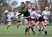15 February 2024; Jemma Lees of Connacht in action against Aoibhín Smith of Ulster during the U18 Girls Interprovincial semi-final match between Ulster and Connacht at Terenure College RFC in Dublin. Photo by Shauna Clinton/Sportsfile