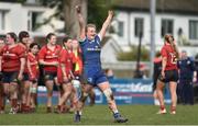 15 February 2024; Caoimhe McCormack of Leinster celebrates at the final whistle after her side's victory in the U18 Girls Interprovincial semi-final match between Leinster and Munster at Terenure College RFC in Dublin. Photo by Shauna Clinton/Sportsfile