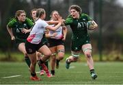 15 February 2024; Jemima Adams Verling of Connacht in action against Nicola Campbell of Ulster during the U18 Girls Interprovincial semi-final match between Ulster and Connacht at Terenure College RFC in Dublin. Photo by Seb Daly/Sportsfile