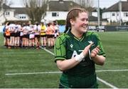 15 February 2024; Sarah Purcell of Connacht after her side's victory in the U18 Girls Interprovincial semi-final match between Ulster and Connacht at Terenure College RFC in Dublin. Photo by Seb Daly/Sportsfile