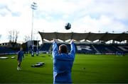 12 January 2024; John McKee throws a lineout during a Leinster Rugby captain's run at the RDS Arena in Dublin. Photo by Harry Murphy/Sportsfile