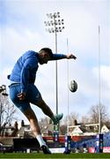12 January 2024; Ross Byrne kicks during a Leinster Rugby captain's run at the RDS Arena in Dublin. Photo by Harry Murphy/Sportsfile