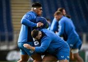 12 January 2024; Michael Ala'alatoa and Michael Milne during a Leinster Rugby captain's run at the RDS Arena in Dublin. Photo by Harry Murphy/Sportsfile