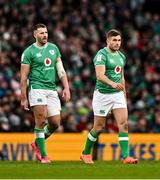 11 February 2024; Stuart McCloskey, left, and Jordan Larmour of Ireland during the Guinness Six Nations Rugby Championship match between Ireland and Italy at the Aviva Stadium in Dublin. Photo by Ben McShane/Sportsfile