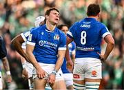 11 February 2024; Paolo Garbisi of Italy reacts during the Guinness Six Nations Rugby Championship match between Ireland and Italy at the Aviva Stadium in Dublin. Photo by Ben McShane/Sportsfile