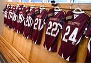 16 February 2024; Galway United jerseys hang in the dressing room before the SSE Airtricity Men's Premier Division match between Galway United and St Patrick's Athletic at Eamonn Deacy Park in Galway. Photo by Seb Daly/Sportsfile