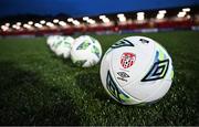16 February 2024; A general view of match balls before the SSE Airtricity Men's Premier Division match between Derry City and Drogheda United at The Ryan McBride Brandywell Stadium in Derry. Photo by Ramsey Cardy/Sportsfile