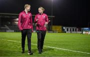 16 February 2024; Galway United players Vincent Borden, left, and David Hurley before the SSE Airtricity Men's Premier Division match between Galway United and St Patrick's Athletic at Eamonn Deacy Park in Galway. Photo by Seb Daly/Sportsfile