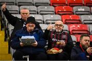 16 February 2024; Bohemians supporters, from left, Dave Condell, Alan Chaney and Pat Mulholland before the SSE Airtricity Men's Premier Division match between Bohemians and Sligo Rovers at Dalymount Park in Dublin. Photo by David Fitzgerald/Sportsfile