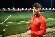 16 February 2024; Adam O'Reilly of Derry City before the SSE Airtricity Men's Premier Division match between Derry City and Drogheda United at The Ryan McBride Brandywell Stadium in Derry. Photo by Ramsey Cardy/Sportsfile