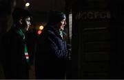 16 February 2024; Lifelong Cork City supporter Tommy O'Riordan, from Killorglin, Kerry, right, and Alex Kelly, from Kilcummin, Kerry, purchase tickets before the SSE Airtricity Men's First Division match between Cork City and Kerry FC at Turner's Cross in Cork. Photo by Brendan Moran/Sportsfile