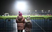 16 February 2024; Young Waterford supporters watch the warm-up before the SSE Airtricity Men's Premier Division match between Waterford and Shelbourne at the Regional Sports Centre in Waterford. Photo by Harry Murphy/Sportsfile