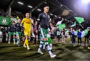 16 February 2024; Shamrock Rovers captain Gary O'Neill leads his side out before the SSE Airtricity Men's Premier Division match between Shamrock Rovers and Dundalk at Tallaght Stadium in Dublin. Photo by Ben McShane/Sportsfile