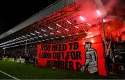 16 February 2024; A banner for Bohemians goalkeeper James Talbot is unveiled before the SSE Airtricity Men's Premier Division match between Bohemians and Sligo Rovers at Dalymount Park in Dublin. Photo by David Fitzgerald/Sportsfile