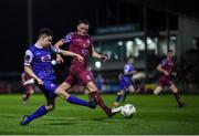 16 February 2024; Thomas Considine of Treaty United in action against Dean Larkin of Cobh Ramblers during the SSE Airtricity Men's First Division match between Treaty United and Cobh Ramblers at Markets Field in Limerick. Photo by Tom Beary/Sportsfile