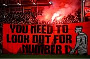 16 February 2024; A banner for Bohemians goalkeeper James Talbot is unveiled before the SSE Airtricity Men's Premier Division match between Bohemians and Sligo Rovers at Dalymount Park in Dublin. Photo by David Fitzgerald/Sportsfile