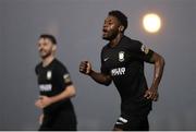 16 February 2024; Armado Oakley of Athlone Town, right, celebrates after scoring his side's third goal during the SSE Airtricity Men's First Division match between Athlone Town and Wexford at Athlone Town Stadium in Westmeath. Photo by Michael P Ryan/Sportsfile