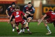 16 February 2024; RG Snyman of Munster is challenged by Archie Hughes of Scarlets during the United Rugby Championship match between Scarlets and Munster at Parc y Scarlets in Llanelli, Wales. Photo by Chris Fairweather/Sportsfile