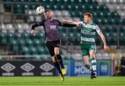 16 February 2024; Andy Boyle of Dundalk in action against Rory Gaffney of Shamrock Rovers during the SSE Airtricity Men's Premier Division match between Shamrock Rovers and Dundalk at Tallaght Stadium in Dublin. Photo by Ben McShane/Sportsfile