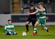 16 February 2024; Conan Noonan of Shamrock Rovers in action against Archie Davies of Dundalk during the SSE Airtricity Men's Premier Division match between Shamrock Rovers and Dundalk at Tallaght Stadium in Dublin. Photo by Stephen McCarthy/Sportsfile