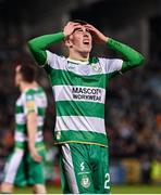 16 February 2024; Darragh Burns of Shamrock Rovers reacts to a missed opportunity on goal during the SSE Airtricity Men's Premier Division match between Shamrock Rovers and Dundalk at Tallaght Stadium in Dublin. Photo by Stephen McCarthy/Sportsfile